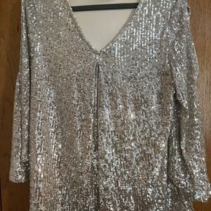 Cable and Gauge Bell Sleeve/Open Shoulder Sequin To